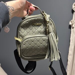 Steve Madden Olive Quilted Mini Backpack with Tassel